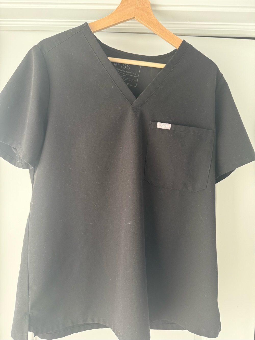 Figs Black V-Neck Scrub Top with Chest Pocket